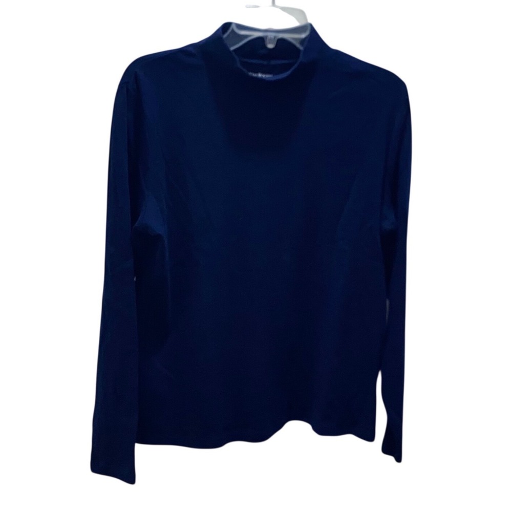 Kim Rogers Womens Navy Blue Mock Neck Long Sleeve Top Size Large Classic Knit - Picture 5 of 6